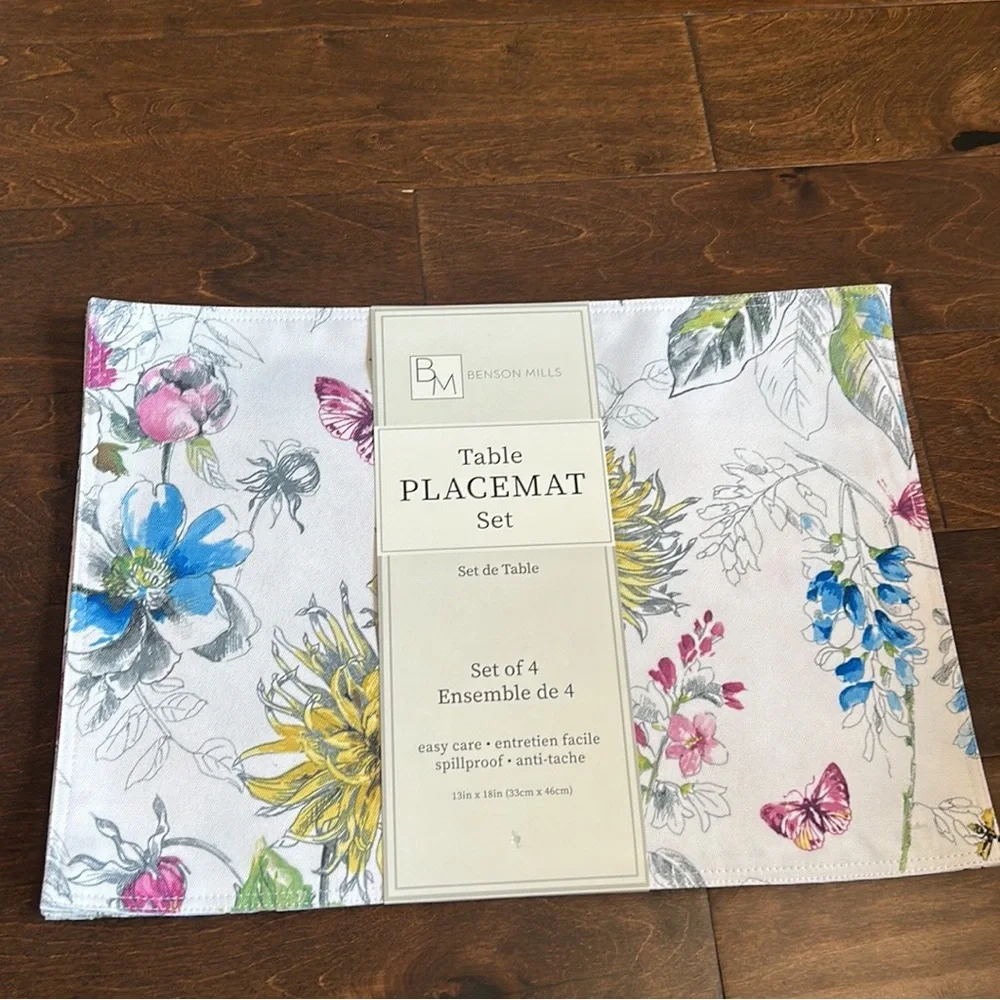 Benson Mills Set of 4 Placemats Floral Butterflies New Foxglove
